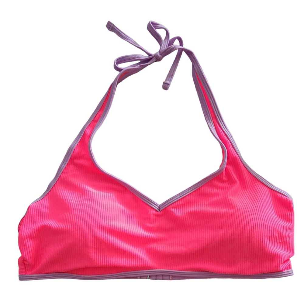 Juniors Ninty-Nine° Colorblock Halter Bikini Swim Top XXL 19 Pink Purple NWT